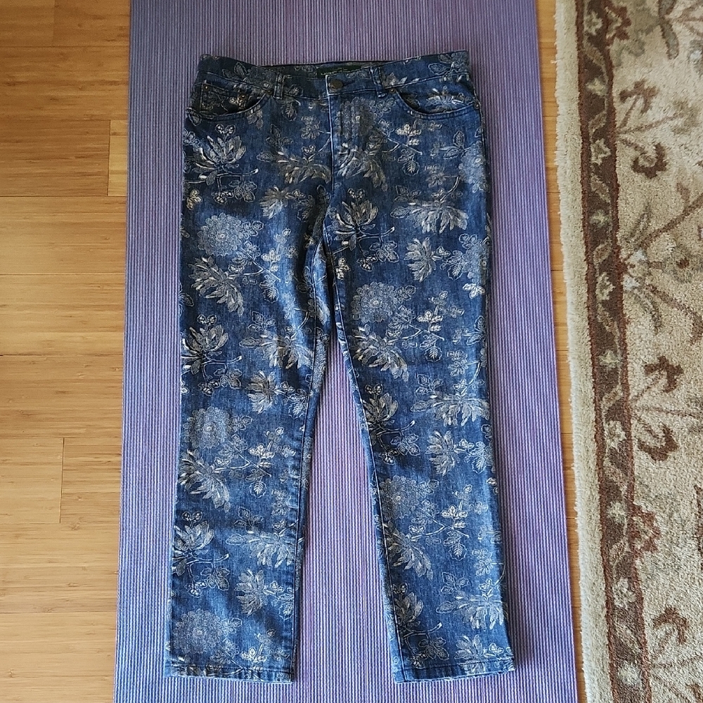 Ralph Lauren Vintage Floral Blue Beige Jeans 6 Classiccore Preppy Cottagecore